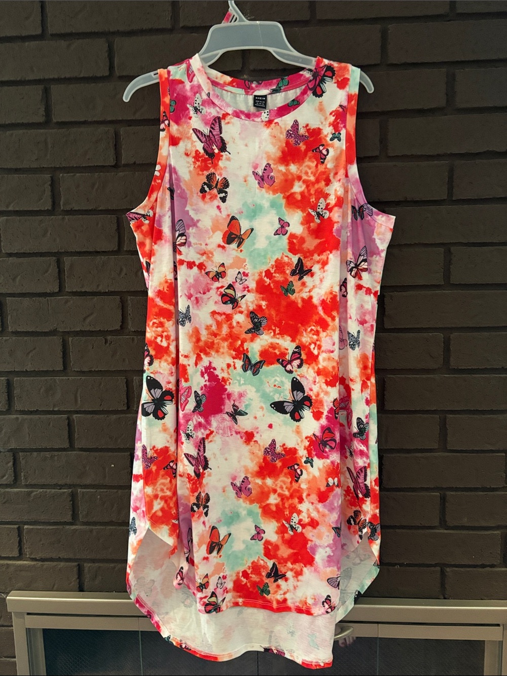 SHEIN Butterfly Tie-Dye High Low Tank Dress - Pink, Coral, Mint
